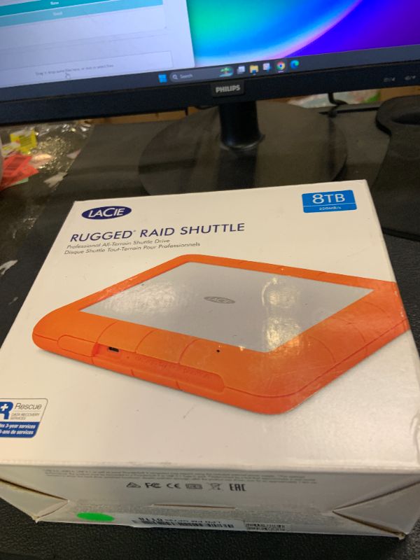 Photo 1 of LaCie Rugged Raid Shuttle 8TB External Hard Drive Portable HDD - USB-C USB 3.0 Compatible, Drop Shock Dust Water Resistant, for Mac and PC Computer Desktop Laptop, 1 Mo Adobe CC (STHT8000800)