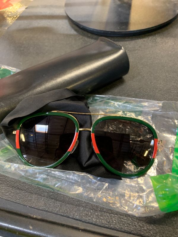 Photo 1 of Gucci Pilot Urban Web Block Aviator Sunglasses, Gold/Green, One Size