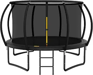 Photo 1 of 10FT 12FT 14FT 15FT 16FT Outdoor Trampoline with Enclosure Net, Heavy Duty Yard Trampolines, ASTM Approval Recreational Trampolines for Kids and Adults