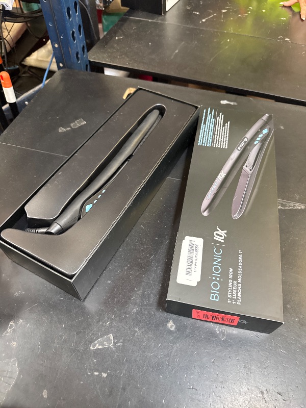 Photo 1 of Bio Ionic 10X Styling Iron, Hair Straightener with 1" Sonic Vibrating Plates, Flat Iron with Ion Generating Mineral Complex, Versatile Styler for Wavy & Straight Hairstyles, Black