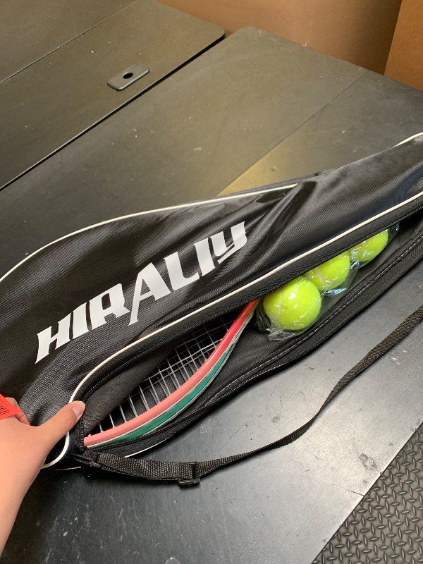 Photo 1 of HIRALIY 27-Inch Tennis Rackets, 2 Pack with Balls and Bag, Green/Pink