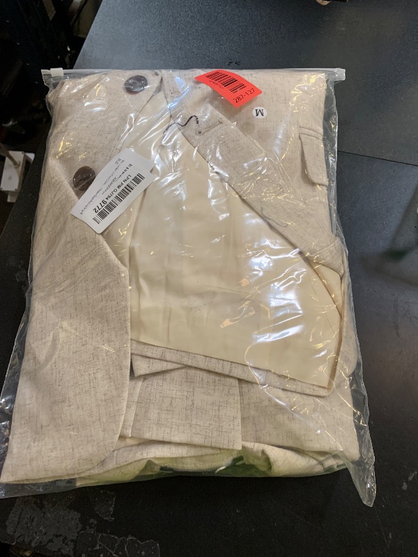Photo 1 of Wehilion Men's 2 Piece Beige Linen Suit Slim Fit Lightweight Blazer and Pants Set for Summer Beach Wedding Casual Business M