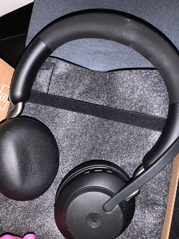 Photo 1 of Jabra Evolve2 65 Bluetooth Wireless Headset with Mic for Calls and Music, Dual-Ear Headphones with USB-C Adapter, Up to 37 Hours Battery, Noise-Cancelling, Works with Microsoft Teams, Black (189)
