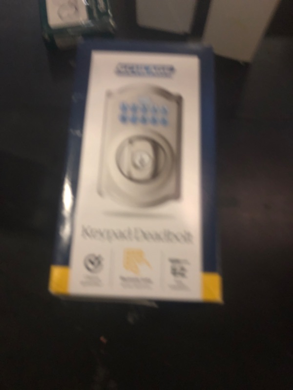 Photo 1 of Schlage Camelot Electronic Keypad Deadbolt Lock, Keyless Front Door Entry, Mechanical Key Backup Included, Satin Nickel, BE365 V CAM 619