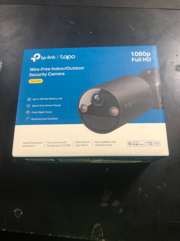 Photo 1 of Tapo by TP-Link Wireless Outdoor Security Camera, 1080P, Up to 180 Days Battery Life, Free Person Detection, SD/Cloud Storage, Spotlight Color Night Vision, Alarm, No Hub Needed, Black, C403