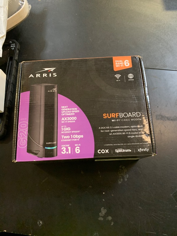Photo 1 of Arris (G20) - Cable Modem Router Combo - Fast DOCSIS 3.1 Multi-Gigabit WiFi 6 (AX3000), Approved for Comcast Xfinity, Cox, Spectrum & More, 1.0 Gbps Max Speeds, Next-Generation Upload Optimized