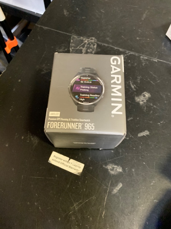 Photo 1 of Garmin Forerunner® 965 Running Smartwatch, Colorful AMOLED Display, Training Metrics and Recovery Insights, Black and Powder Gray, 010-02809-00