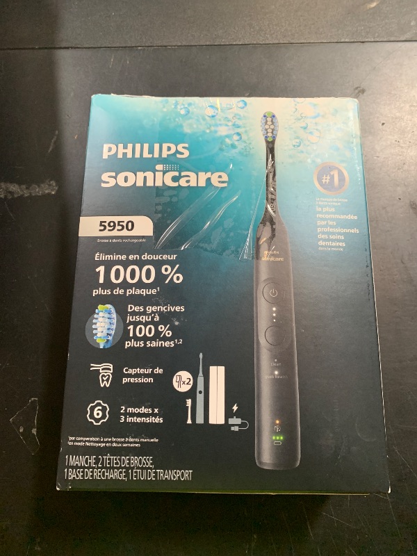 Photo 1 of Philips Sonicare 5950 Series Electric Toothbrush, with Pressure Sensor, for Sensitive Gums, 6 Brushing Settings, SmarTimer, BrushPacer, 21-Day Runtime, Travel Case, Black, HX7131/03