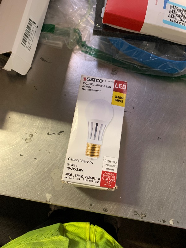 Photo 1 of Satco PS25 LED Three-Way Lamp, 10/22/33W, E39d Mogul Base, 2700K, Warm White, 1300-4000 Lumen, White Finish, Non-Dimmable (1)