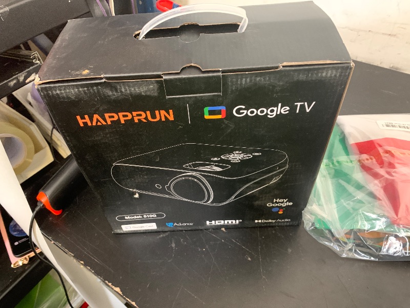 Photo 1 of HAPPRUN Native 1080P Projector, Bluetooth Home Theater Movie Projector with Built-in Speaker, Compatible with Smartphone, HDMI, Fire Stick, PS5, Indoor & Outdoor Use -With Google TV System