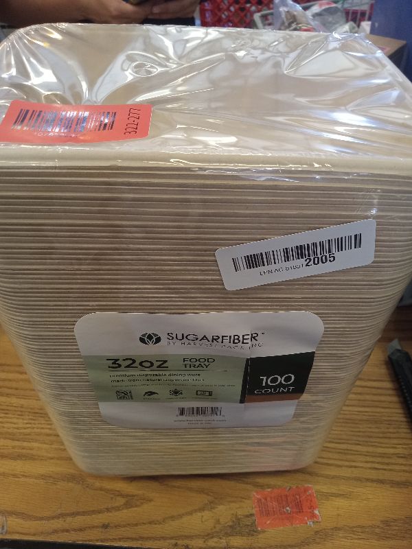 View 2 of [100 COUNT]Harvest Pack 32 oz Compostable Food Trays, 8.49" x 6.45" x 1.86" Disposable PFAS FREE Food Container, Bagasse Rectangle Paper Plates, Sugarcane Eco-Friendly Plant Fibers, No Lids included