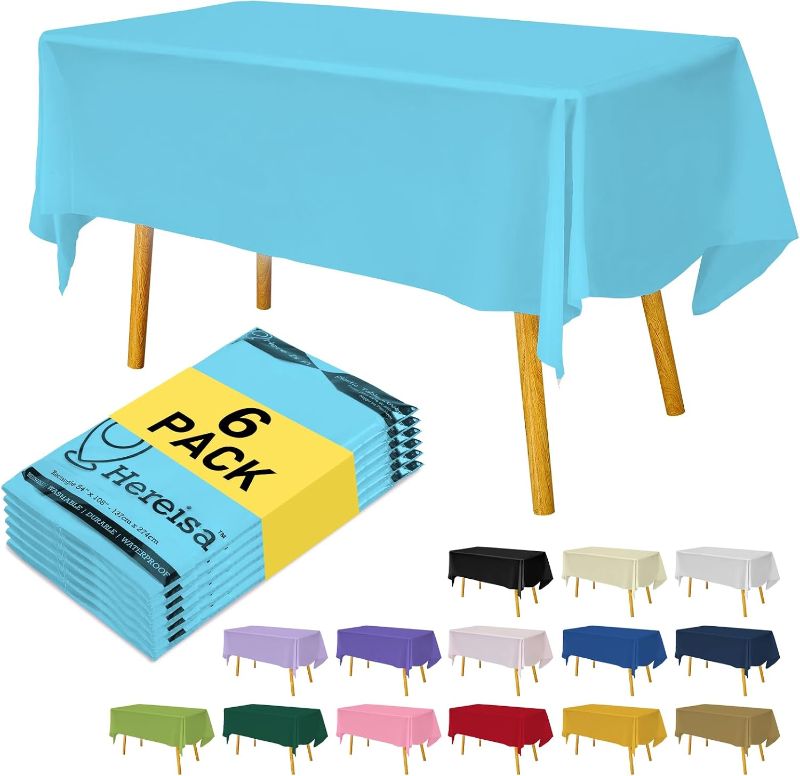 Photo 1 of 
Hereisa Light Blue Plastic Table Cloth 54" x 108", Disposable Tablecloths Rectangle Table Cover, Plastic Table Cloths for Parties