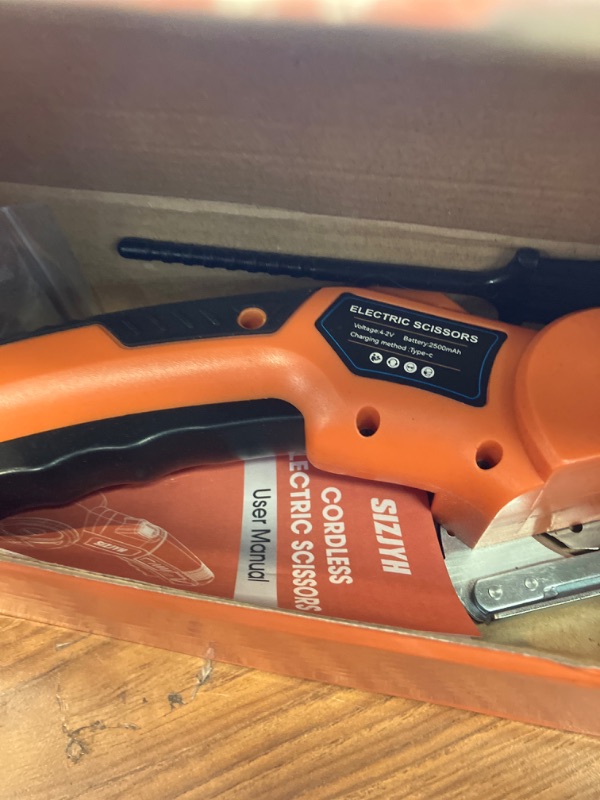 Photo 1 of 2026 Upgrade Cordless Electric Scissors with 3 Tungsten Steel Blades, 2500mAh Battery, LED Light, High-Torque Motor, Cardboard Cutter for Fabric, Cardboard, Leather, Carpet, Wire Rope Cutters (Orange)