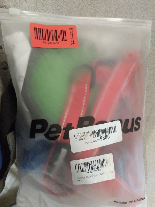 Photo 1 of *ONE LEASH*
PetBonus Double Dog Leash, No Tangle Dual Leash, Reflective Walking Training Lead, 4 Comfortable Padded Handles for 2 Dogs with Collapsible Bowl and Waste Bags (Red, Large)