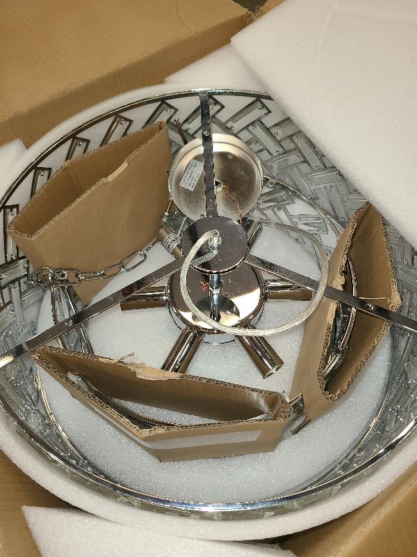 Photo 1 of 20'' Modern 6-Light Chrome Crystal Pendant Chandelier, Luxury Round Semi Flush Mount Ceiling Light for Living Room, Dining Room, Kitchen, Foyer, Bedroom