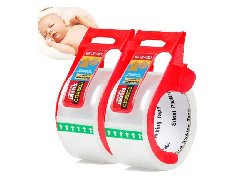 Photo 1 of 2-Pack No Noise Clear Packing Tape with Dispenser,2.7mil x 1.88" x 55Yds Heavy Duty Noiseless Packing Tape,Clear Packaging Tape for Shipping, Industrial Grade Moving Tape for Boxes COSIMIXO