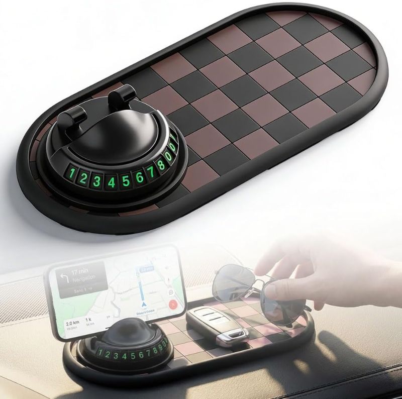Photo 1 of 2026 New Multifunction Car Anti-Slip Mat, 360° Rotatable Phone Holder Dashboard Pad with Hidden Parking Number Plate, Car Anti Slip Pad Phone Holder for...