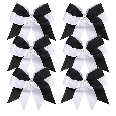 Photo 1 of 12PCS Cheer Bows Bulk Glitter Cheerleading Bows Girls Hair Bows White Black Cheer Bows Elastic Band Ponytail Holder for Cheerleaders Teen Girls College Sports Competition