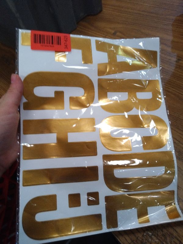 Photo 1 of 12 Sheets Large Letter Stickers - 4 Inch Gold Vinyl Self Adhesive Alphabet Number Stickers Stick On Letters for Arts Crafts Outdoor Sign Wall Mailbox Windows Doors Car Poster Board (Gold, 4 Inch)
