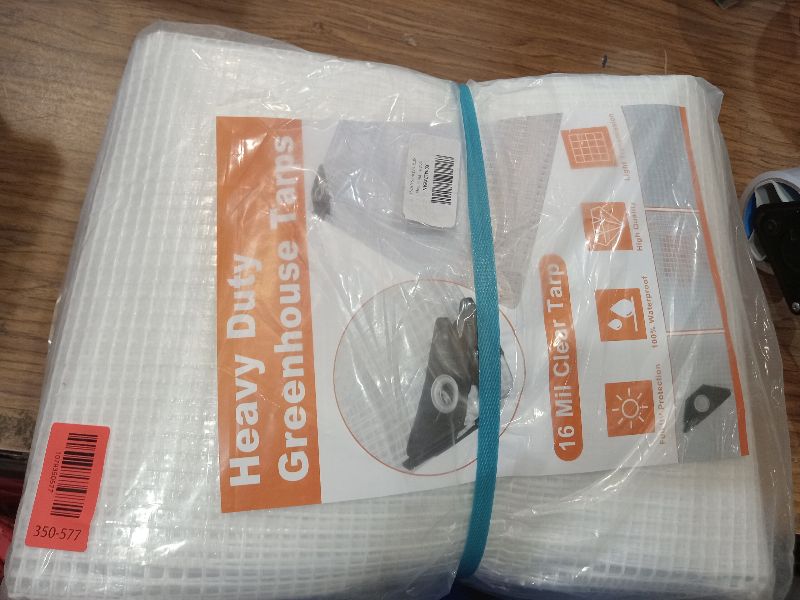 Photo 1 of 16 Mil Greenhouse Cover,Clear Plastic Tarps Heavy Duty Waterproof 8x10FT,UV Resistant Poly Clear Tarps with Grommets, Greenhouse Heavy Duty Tarp for Gardening, Farming, Nursery, Garden