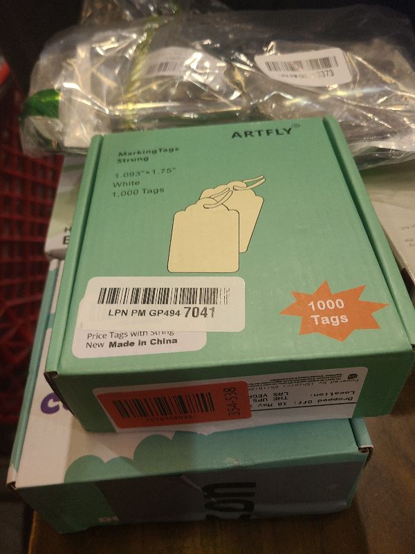 Photo 1 of 1000 PCS Pre-Strung Price Tags with String, White Paper Label Tags for Garage Sale Jewelry Clothing Retail, 1.75 x 1.093 Inch
