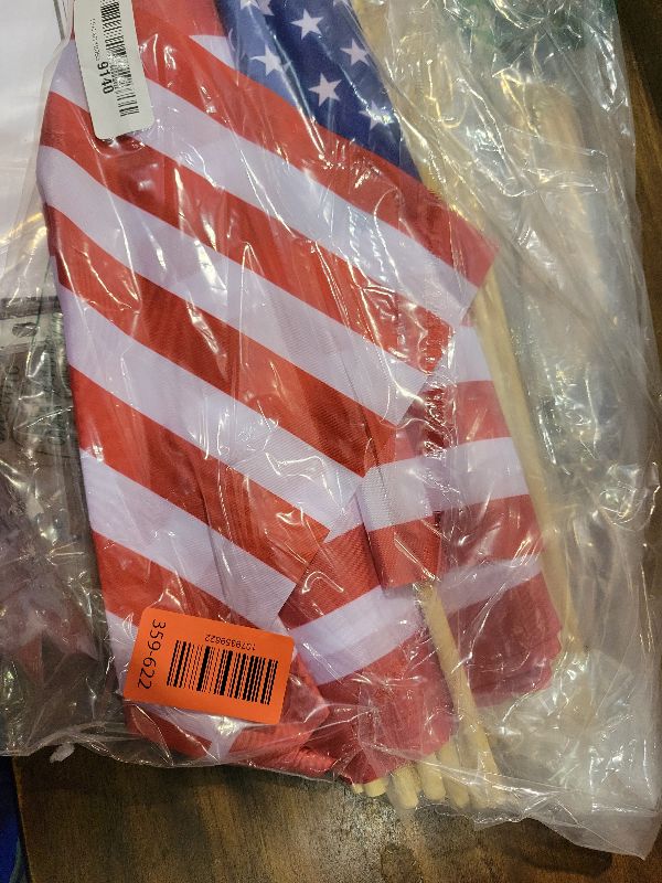 Photo 1 of 12x18 Inch American Flags on Stick - Patriotic American Flags for Outside, USA Stick Flag Perfect for Independence Day, Memorial Day, 4th of July Decorations (12)