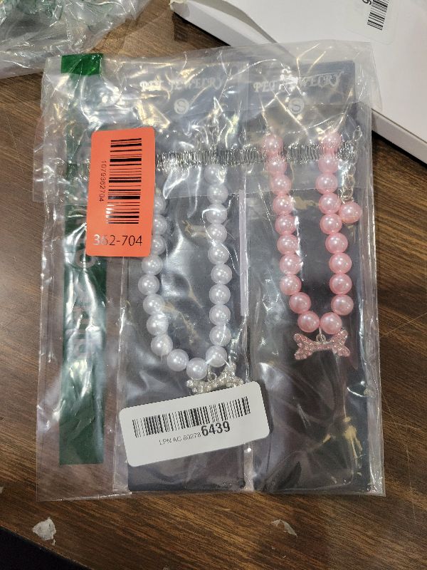 Photo 1 of 2 PCS Cat Collar Necklaces with Rhinestone Bone Cute Pearl Necklace Small Dog Kitten Collars Fancy Pet Jewelry Collars for Wedding Birthday (Pink+White)