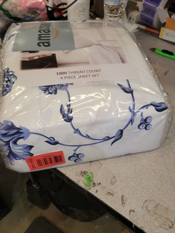 Photo 1 of 1000-Thread-Count 100% Pure Cotton Bed Sheets -4 Pc Twin Size Floral Blue Sheet Set, Single Ply Long Staple Combed Cotton Yarns, Best Luxury Sateen Weave, Fits Mattress Upto 17'' Deep Pocket