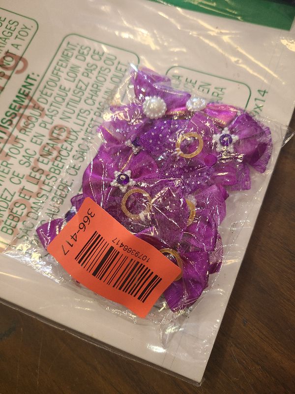 Photo 1 of 20 PCS Cute Dog Hair Bows with Rubber Bands Elastic Handmade Mix Style Lace Rhinestone Pearls for Furry Puppy Cat Pet Girl, Dark Purple