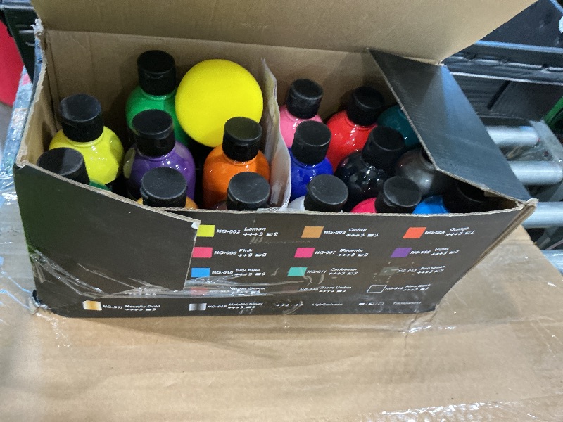 Photo 1 of ** MISSING PAINT** Nicpro Colors Acrylic Glass Paint Set (8.45 oz, 250 ml) Large Bulk Enamel & Ceramic Painting Supplies Kit for Wine Bottle Glass Jars Windows with Sponge & Art Knife, Opaque Gloss Finish