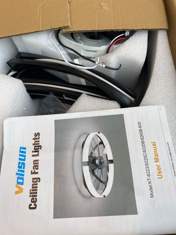 Photo 1 of ***MISSING HARDWARE*** VOLISUN Low Profile Ceiling Fan with Lights and Remote, 23.6in Bladeless Ceiling Fans with Light Flush Mount, Dimmable Modern LED Fan Light, Black Fandelier Ceiling Fans for Bedroom,Living Room