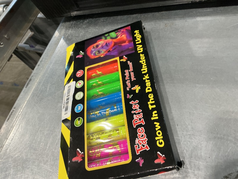 Photo 1 of 12 PCS Glow Face Body Paint, Glow In The Dark Under UV Black Light Sticks Makeup Neon Face Painting Kits for Adult Halloween Festival Accessory Glow Party Supplies
