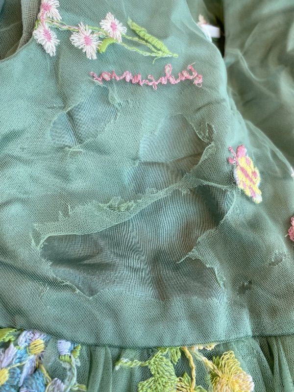 Photo 1 of [ DRESS HAS HOLES IN THE MESH] IDOPIP Embroidery Flower Girl Lace Dress for Kids Wedding Bridesmaid Party First Communion Dresses Little Princess Pageant Formal Dance Maxi Gown Graduation Prom Homecoming Dresses Green 4-5 Years