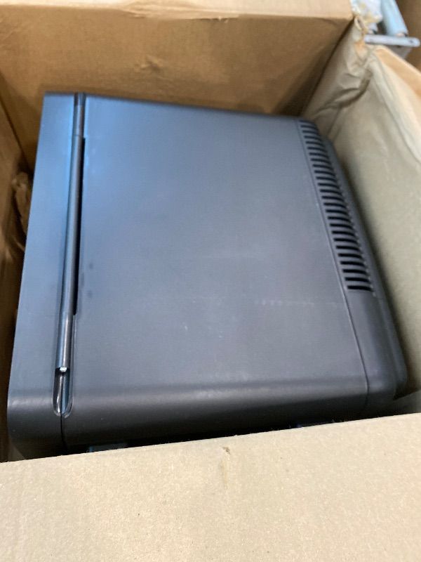 Photo 1 of [FAN BLOWS] [ TROUBLE KEEPING CONTENTS COOL] Frigidaire Mini Personal Fridge Cooler, Countertop, Holds Up to 10L/15 Cans, Brushed Black Stainless Rugged Design, Portable for Skincare, Makeup, Car, Office, Bedroom, Dorm Room, or Cabin