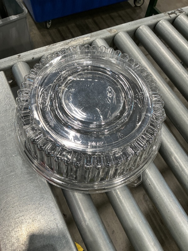 Photo 1 of 12" Catering Trays With Lids [3 Pack] - Black Serving Tray, Clear Lid, Plastic Disposable Round Party Platters, Flan Containers, Dessert Sandwich Cookie Food Trays for Parties