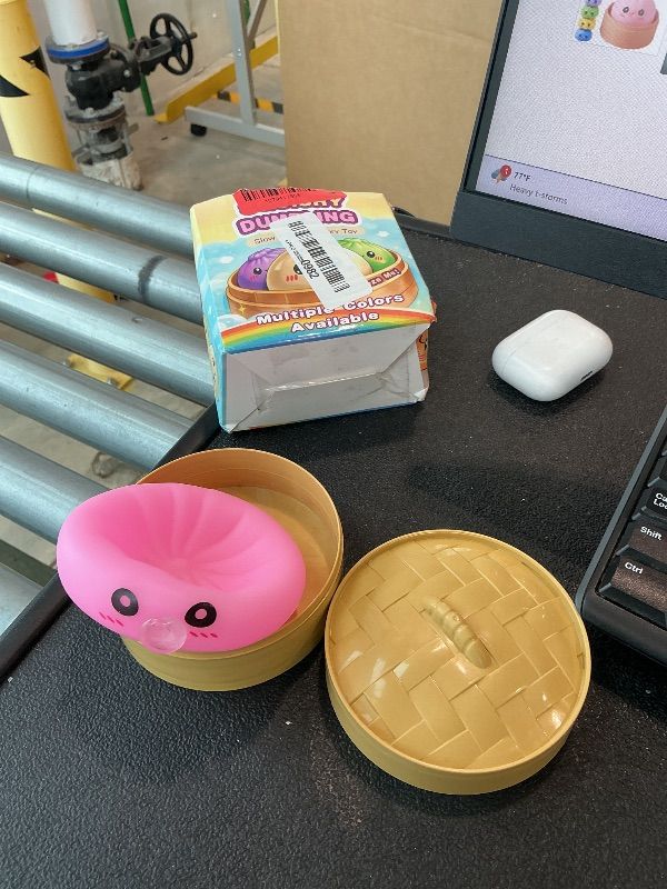 Photo 1 of [MINOR DAMAGE] Dumpling Squishy Toy with Bubble Blowing Feature, Squishy Dumpling Stress Relief Toy, Cute Bao Bun Squeeze Toy with Steamer Box, Soft Sensory Fidget Desk Toy Gift (1, Pink)