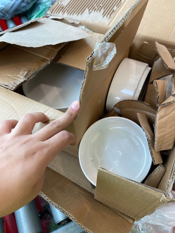 Photo 1 of [DAMAGED] [MISSING PARTS] Sweejar Porcelain Dinnerware Sets for 4, 12 Pieces Ceramic Plates and Bowls Set, Classic Modern Simple Kitchen Dinner Dining Ware Set, Dishwasher and Microwave Safe Dishes Sets(Pure White)