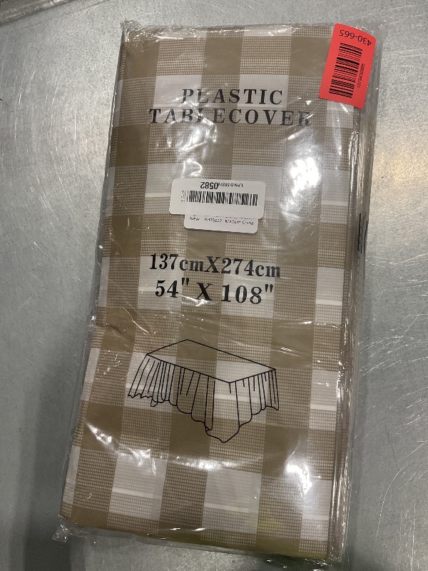 Photo 1 of 12 Pack Brown and White Plastic Checkered Tablecloth, Premium Decorative Disposable Tan Gingham Plaid Table Cloths for Parties, Rectangle Party Table Cover for Picnic Farm Birthday Fall, 54x108 Inch