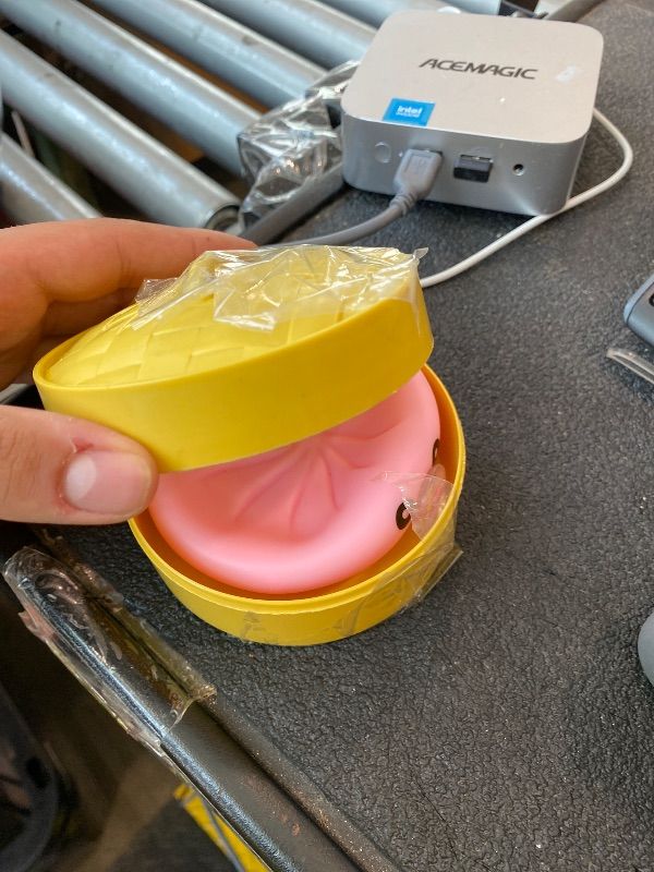 Photo 1 of [DAMAGED] Dumpling Squishy Toy with Bubble Blowing Feature, Squishy Dumpling Stress Relief Toy, Cute Bao Bun Squeeze Toy with Steamer Box, Soft Sensory Fidget Desk Toy Gift (Pink)
