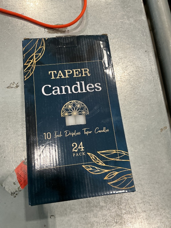 Photo 1 of 10 Inch White Taper Candles 24 Pack Bulk, Unscented Elegant Dinner Candles for Church, Wedding, Valentine's Day, Emergency, Holidays, 7-8 Hour Clean Burning Paraffin Wax for Candelabra and Holders
