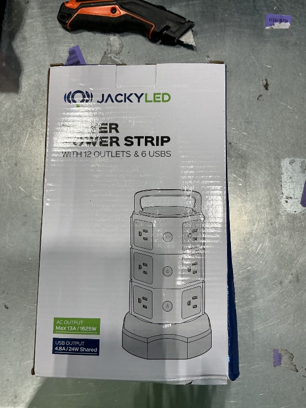 Photo 1 of ?10ft? Power Strip Tower JACKYLED Surge Protector Electric Charging Station with 13A 12 Outlets 6 USB Ports Heavy Duty Extension Cord for Home Office Computer Nightstand Laptop Phone White Black