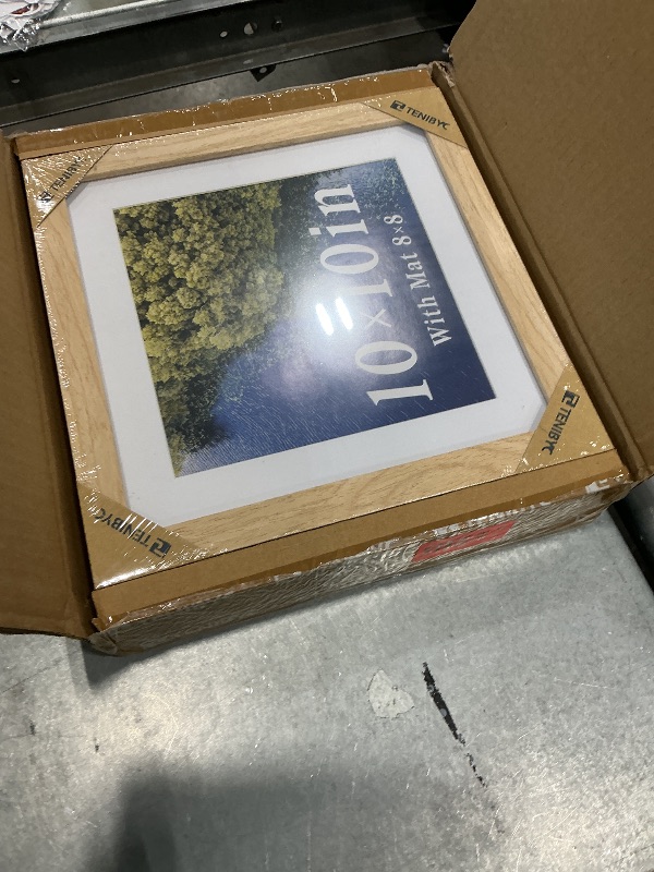 Photo 1 of 10x10 Picture Frame Set - 4 Pack, Natural Solid Wood Photo Frames - Tempered Glass - Displays Photos 8x8 with Mat or 10 x 10 without - Room, Office, Gallery, Studio, and Hallway Decor - Wall Hanging