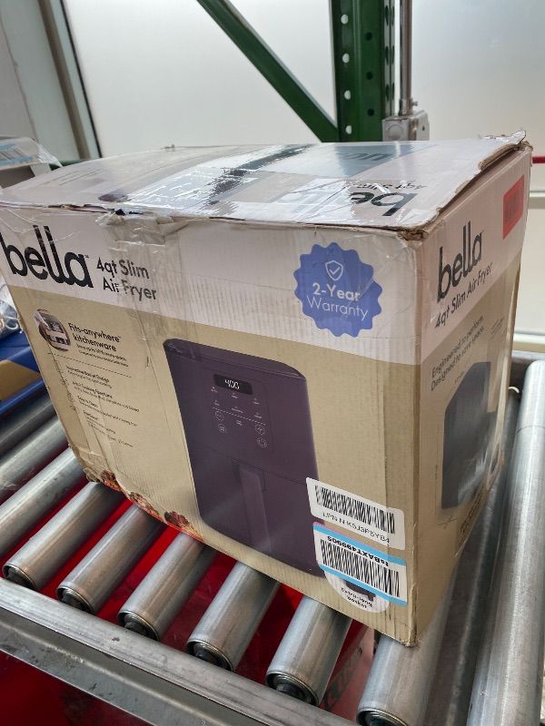 Photo 1 of ***DAMAGED BASE*** bella 4Qt Slim Air Fryer, Fits-anywhere™ Kitchenware, EverGood™ Ceramic Nonstick Coating, Adjustable Temperature, 6 Preset Cooking Options, 60 Min Auto Shutoff w Audible Tone, 3.3lb Capacity, Plum