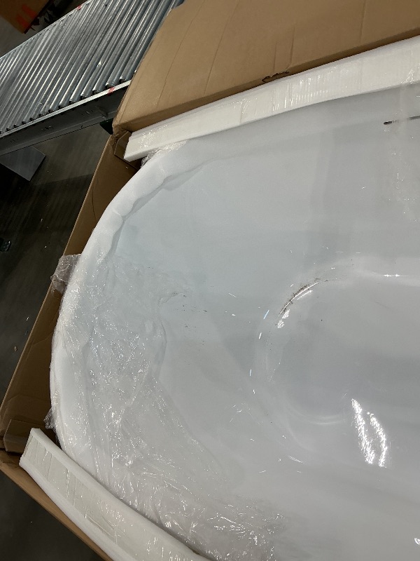Photo 1 of [Cracked on Rim] Adecab 59" Acrylic Freestanding Bathtub, Free Standing Tub, Stand Alone Tub with Overflow and Drain, cUPC Certified, Gloss White