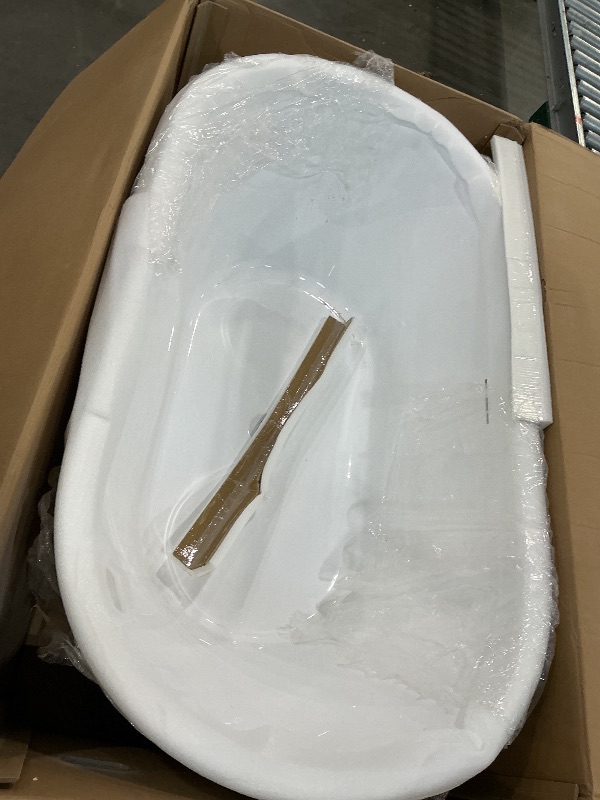 Photo 1 of [Cracked on Rim] Adecab 59" Acrylic Freestanding Bathtub, Free Standing Tub, Stand Alone Tub with Overflow and Drain, cUPC Certified, Gloss White