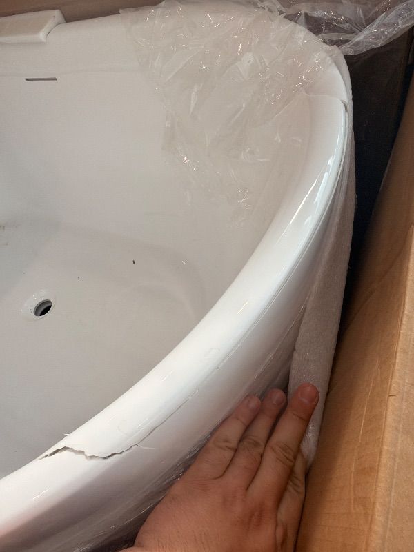 Photo 1 of [Cracked on Rim] Adecab 59" Acrylic Freestanding Bathtub, Free Standing Tub, Stand Alone Tub with Overflow and Drain, cUPC Certified, Gloss White