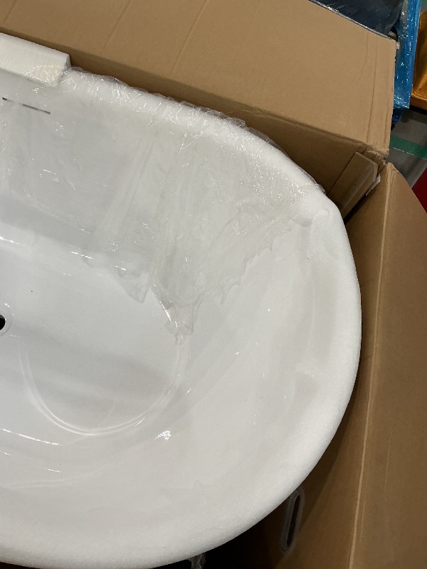 Photo 1 of [Cracked on Rim] Adecab 59" Acrylic Freestanding Bathtub, Free Standing Tub, Stand Alone Tub with Overflow and Drain, cUPC Certified, Gloss White