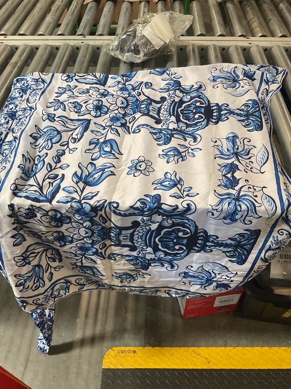 Photo 1 of ***NO SWIMSUIT***FLAXMAKER Ruffle Blue and White Porcelain Pattern Majolica Print One Piece Sarong (US, Alpha, Medium, Regular, Regular, Sarong)