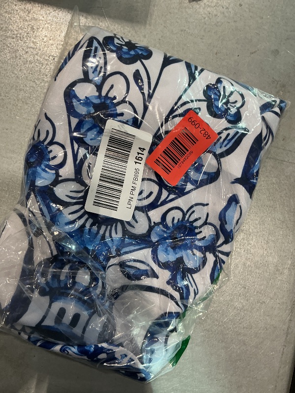 Photo 1 of ***NO SWIMSUIT***FLAXMAKER Ruffle Blue and White Porcelain Pattern Majolica Print One Piece Sarong (US, Alpha, Medium, Regular, Regular, Sarong)