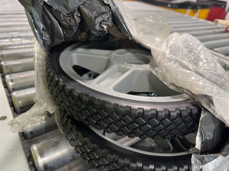 Photo 1 of ***Cracked hub** PINGEUI 2 Pack 12x1.7 Inch Plastic Spoked Wheel, 1/2" Plastic Wheel with Diamond Tread, Replacement Tire Assembly for Hand Trucks, Lawn Mowers, Utility Carts